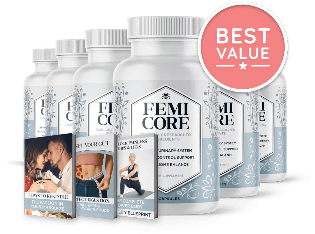 Six-bottle Femicore package — best value with 3 free bonus guides
